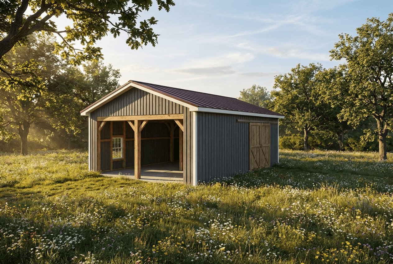 AI-rendered exterior of a post-frame building