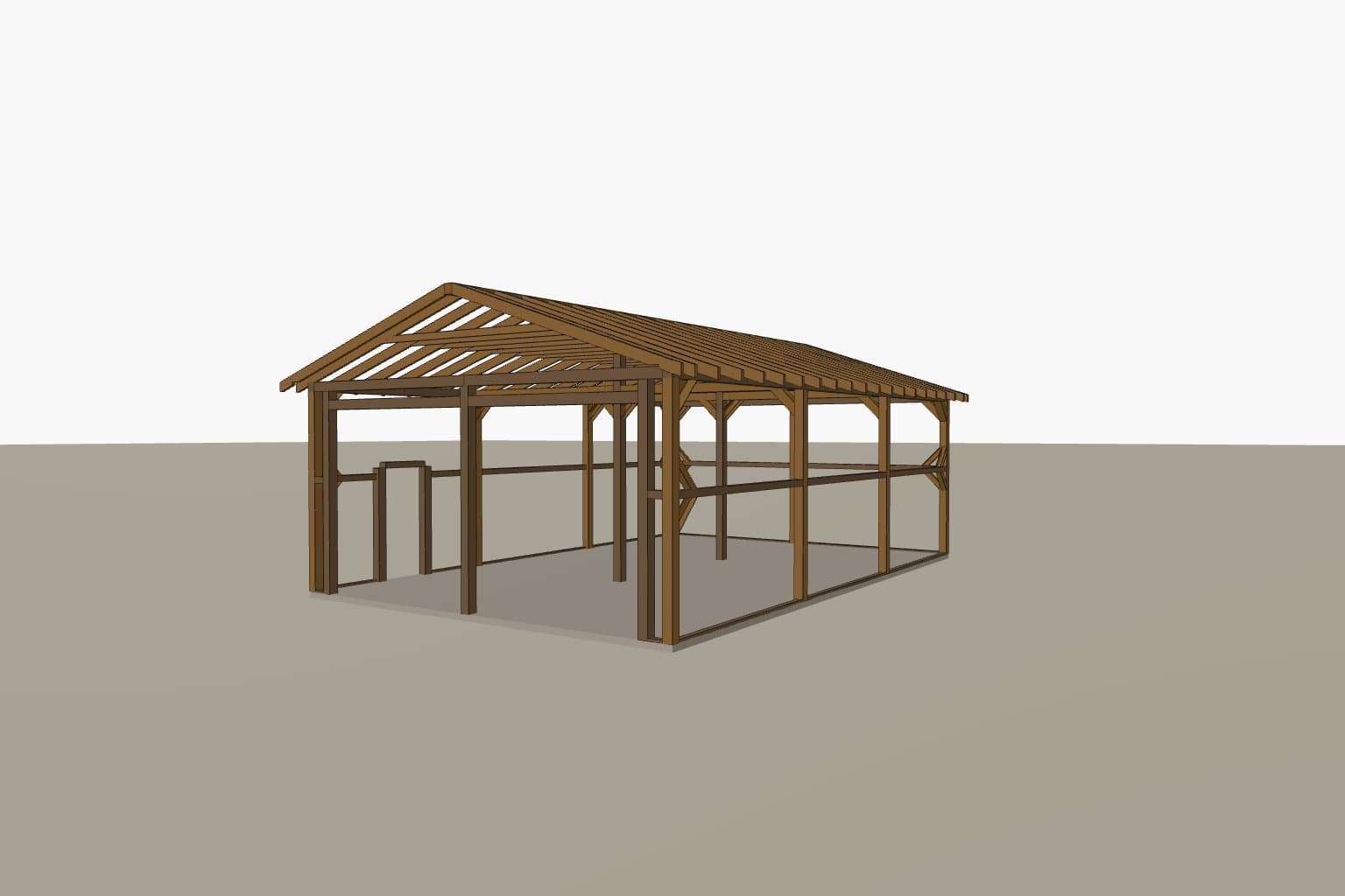 Bare wood frame, no siding or roof